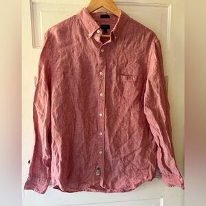 J. Crew Baird McNutt Slim Linen Casual Red Button-Down Shirt